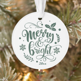 Whimsical Merry and Bright Festive Holiday Photo Ornament