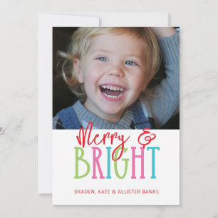 Whimsical Merry & Bright Christmas Presents Holiday Card