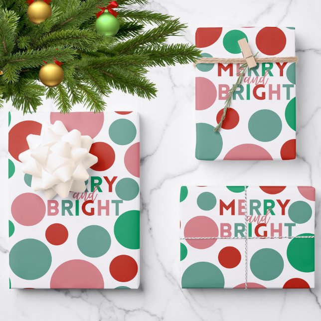 Whimsical Merry & Bright Modern Colourful Polka Do Wrapping Paper Sheet (Creator Uploaded)