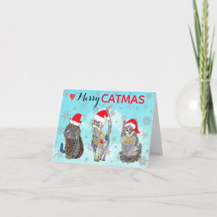 Whimsical Merry Catmus Cats Christmas Card