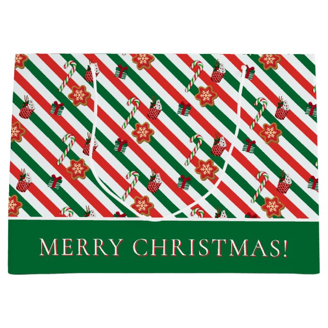 Whimsical Merry Christmas Candy Cane Peppermint   Large Gift Bag (Front)
