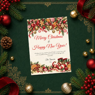Whimsical Merry Christmas Happy New Year Holiday Card