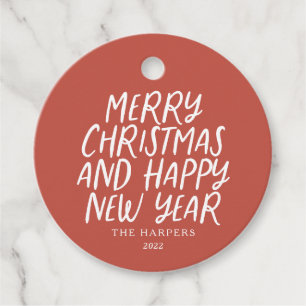 Whimsical  Merry Christmas Happy New Year Red Favour Tags