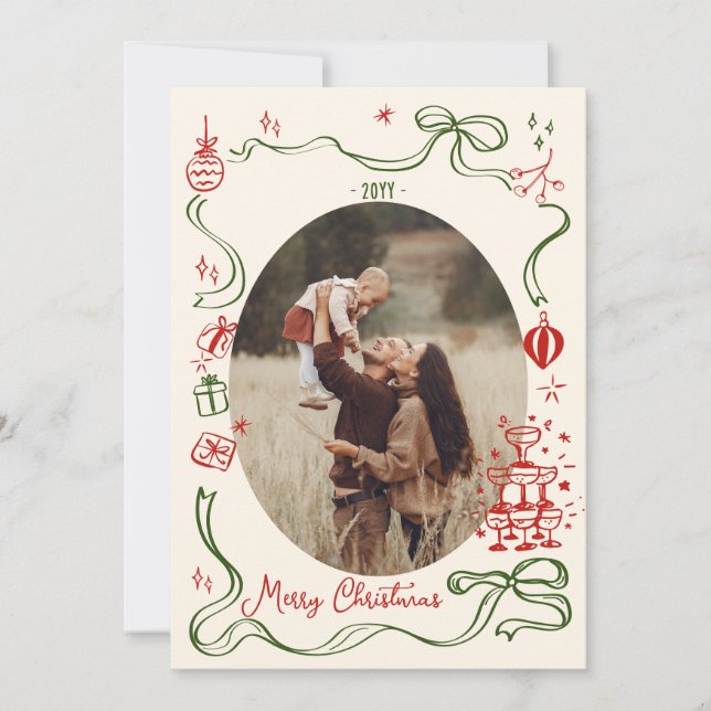 Whimsical Merry Christmas Holiday Card (Front)
