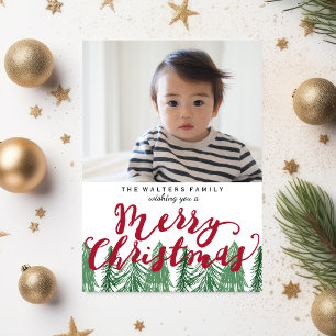 Whimsical Merry Christmas Pine Trees Holiday Photo