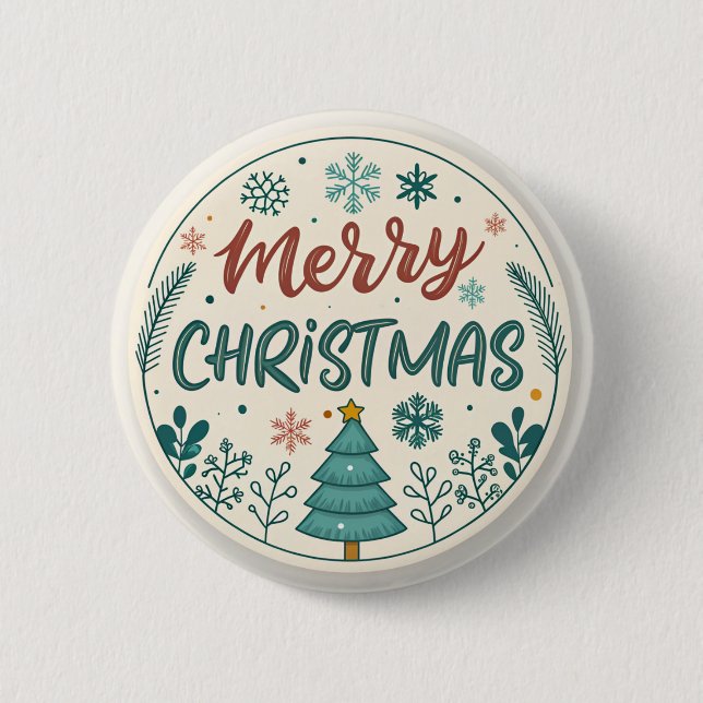 Whimsical Merry Christmas Round Sticker with Tree  6 Cm Round Badge (Front)