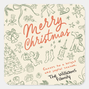Whimsical Merry Christmas Square Sticker