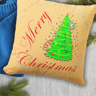 Whimsical Merry Christmas Tree Holiday Accent Cushion