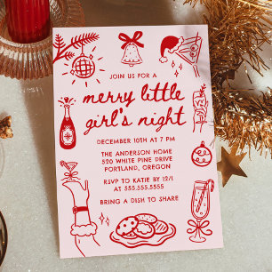 Whimsical Merry Little Girl's Night Christmas Invitation