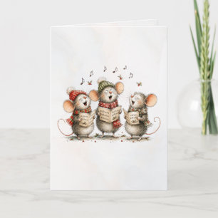 Whimsical Mice Christmas Carolers Singing Greeting Card