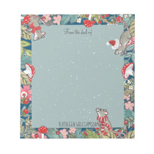 Whimsical Mice Mouse Mushroom Woodland Christmas Notepad