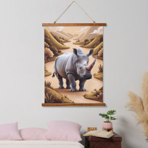 Whimsical Miniature Rhino Animal Hybrid Art Hanging Tapestry