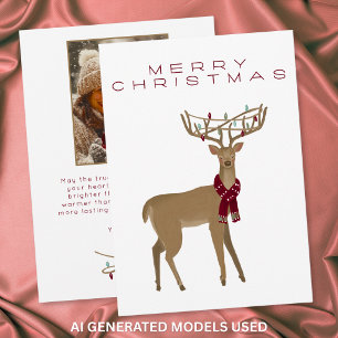 Whimsical Minimal Reindeer Christmas Photo Holiday Card