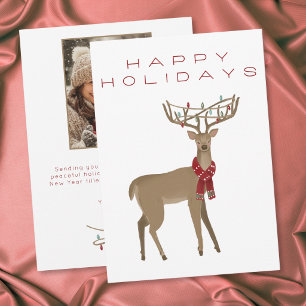 Whimsical Minimal Reindeer Happy Holidays Photo Holiday Card