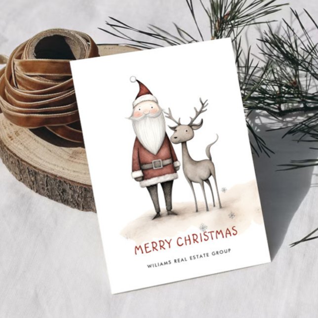 Whimsical Minimal Santa Claus Christmas Corporate Holiday Card (Creator Uploaded)
