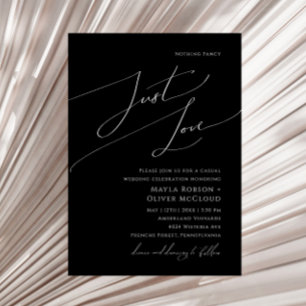 Whimsical Minimal Script   Black Just Love Wedding Invitation
