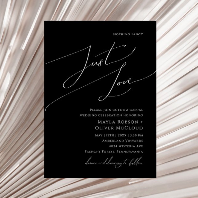 Whimsical Minimal Script | Black Just Love Wedding Invitation (Creator Uploaded)