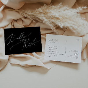Whimsical Minimal Script   Black Menu Choice RSVP Postcard