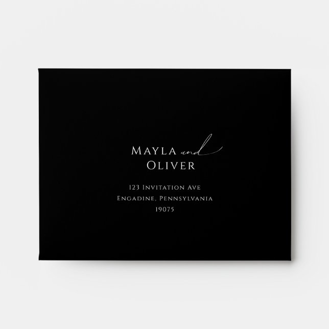 Whimsical Minimal Script Black Self Addressed RSVP Envelope (Front)