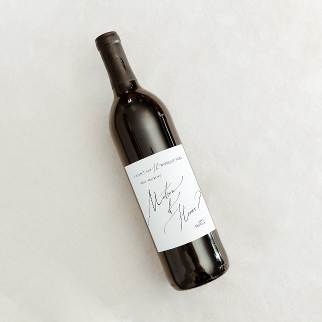 Whimsical Minimal Script Matron Of Honour Proposal Wine Label (Creator Uploaded)