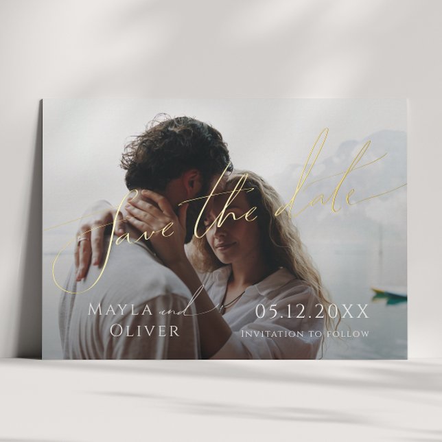 Whimsical Minimal Script Photo Save The Date Foil  (Creator Uploaded)
