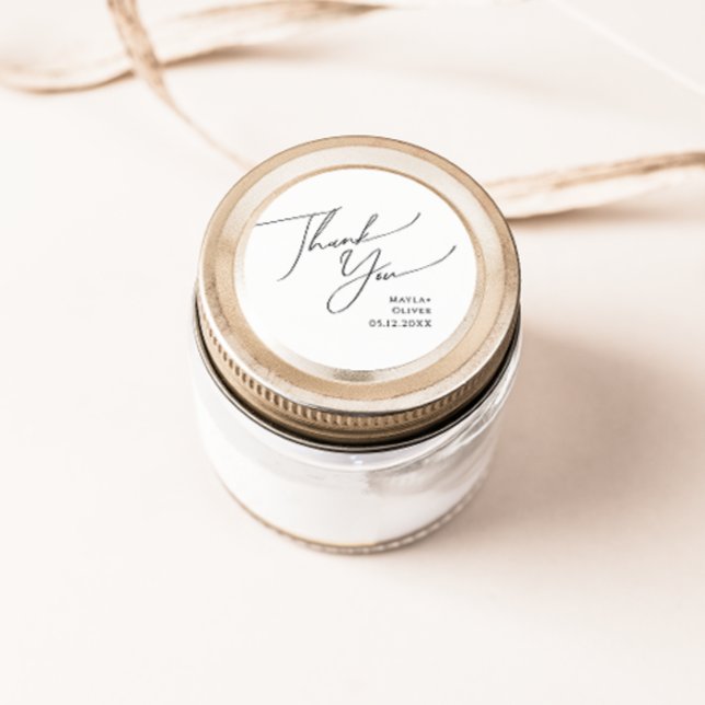 Whimsical Minimal Script Thank You Wedding Favour Classic Round Sticker (Creator Uploaded)