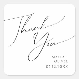 Whimsical Minimal Script Thank You Wedding Favour  Square Sticker