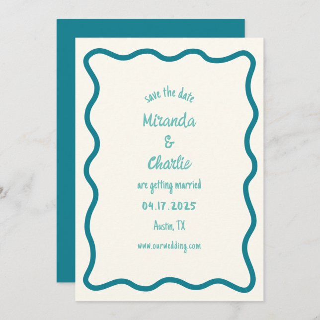 Whimsical Minimal Wavy Border Handwritten Simple Save The Date (Front/Back)