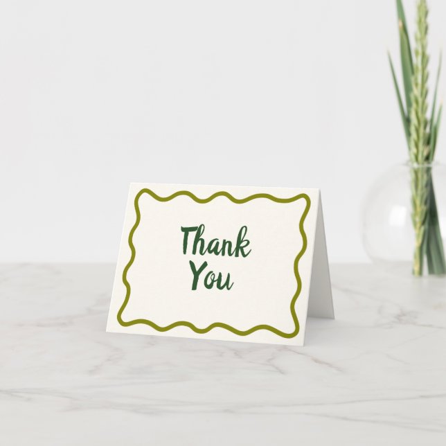 Whimsical Minimal Wavy Border Handwritten Simple Thank You Card (Front)