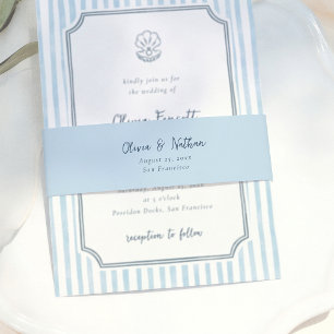 Whimsical Minimalist Blue Calligraphy Wedding Invitation Belly Band