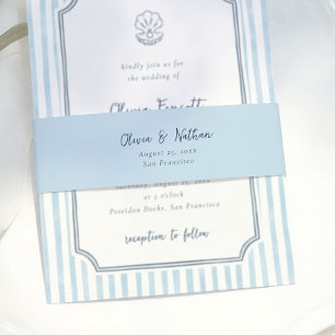 Whimsical Minimalist Blue Calligraphy Wedding Invitation Belly Band