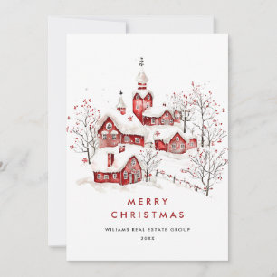 Whimsical Minimalist Country Christmas Corporate Holiday Card