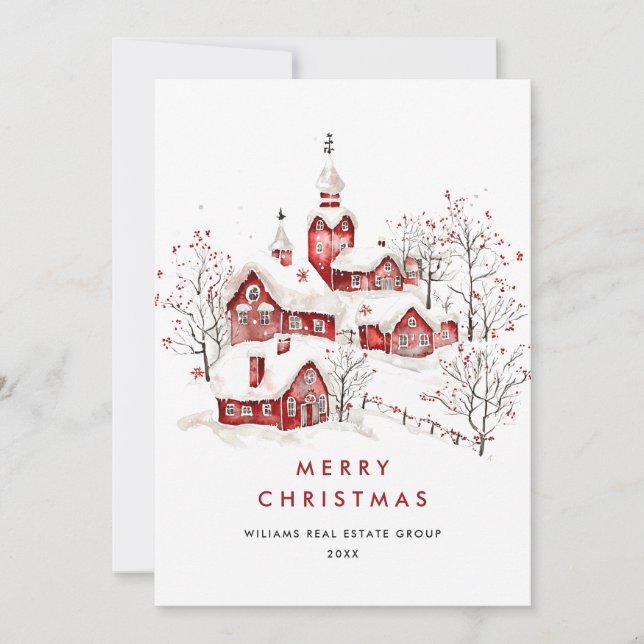 Whimsical Minimalist Country Christmas Corporate Holiday Card (Front)