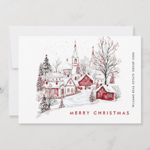 Whimsical Minimalist Country Christmas Corporate Holiday Card