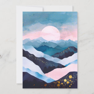 Whimsical Minimalist Gold Mountain Watercolor Holiday Card