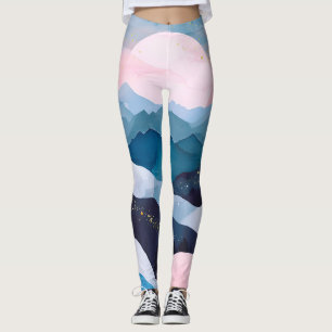 Whimsical Minimalist Gold Mountain Watercolor Leggings