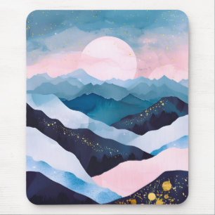 Whimsical Minimalist Gold Mountain Watercolor Mouse Mat