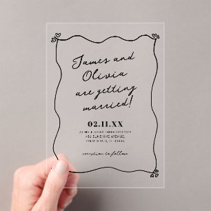 Whimsical Minimalist Hand Drawn Wedding Acrylic Invitations