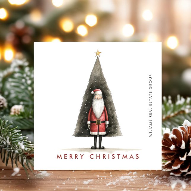 Whimsical Minimalist Santa Claus Christmas Company Holiday Card (Creator Uploaded)