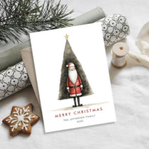 Whimsical Minimalist Santa Claus Christmas Holiday Card