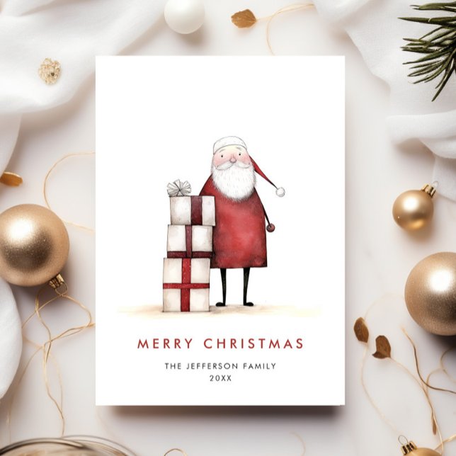 Whimsical Minimalist Santa Claus Christmas Holiday Card (Creator Uploaded)