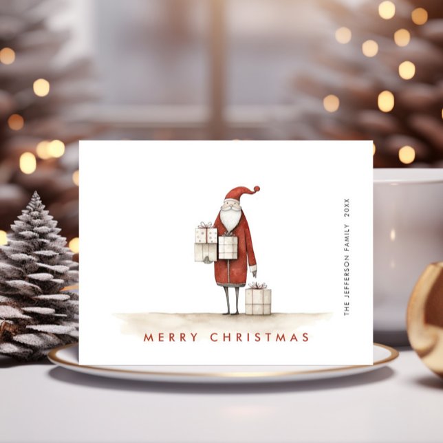 Whimsical Minimalist Santa Claus Christmas Holiday Postcard (Creator Uploaded)