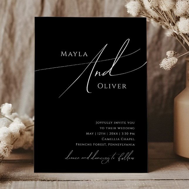 Whimsical Minimalist Script | Black Casual Wedding Invitation (Creator Uploaded)