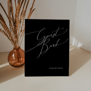 Whimsical Minimalist Script   Black Guest Book Pedestal Sign