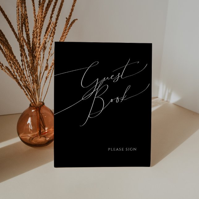 Whimsical Minimalist Script | Black Guest Book Pedestal Sign (Creator Uploaded)
