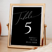 Whimsical Minimalist Script | Black Table Number