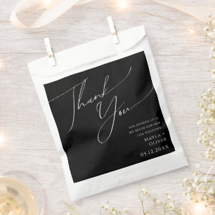 Whimsical Minimalist Script   Black Thank You Favour Bags