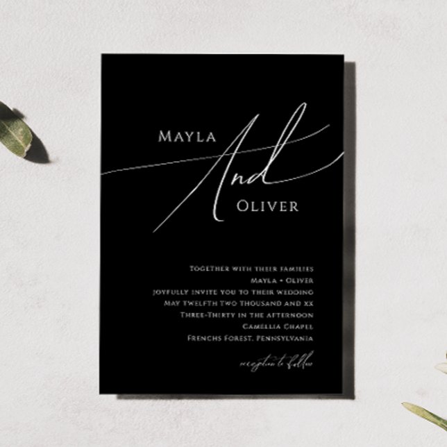 Whimsical Minimalist Script | Black Wedding Invitation (Creator Uploaded)