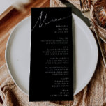 Whimsical Minimalist Script | Black Wedding Menu<br><div class="desc">This whimsical minimalist script | black wedding menu is perfect for your classic simple black and white minimal modern boho wedding. The design features elegant, delicate, and romantic handwritten calligraphy lettering with formal shabby chic typography. The look will go well with any wedding season: spring, summer, fall, or winter! The...</div>