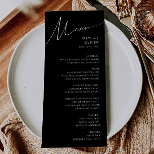 Whimsical Minimalist Script   Black Wedding Menu